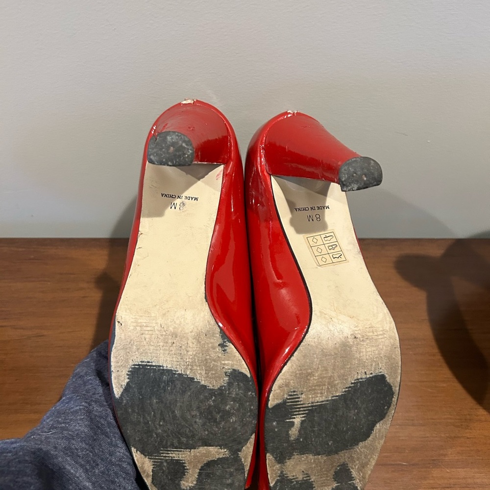 Red Women's Peep Toe Heels - Picture 7 of 7